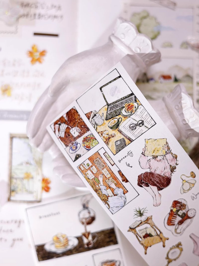 生活漫卷  轻复古盐系人物和纸PET切模手帐胶带拼贴 - 纸胶带 - 纸 卡其色