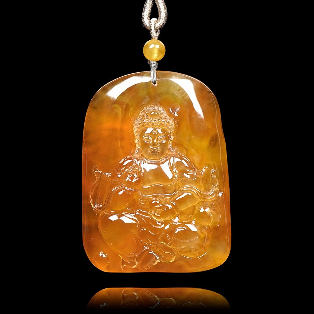 【正佳珠宝】蜜蜡琥珀 顶级原皮金绞蜜 54.6g 阿弥陀佛吊坠 蜜蜡 - 项链 - 半宝石 多色