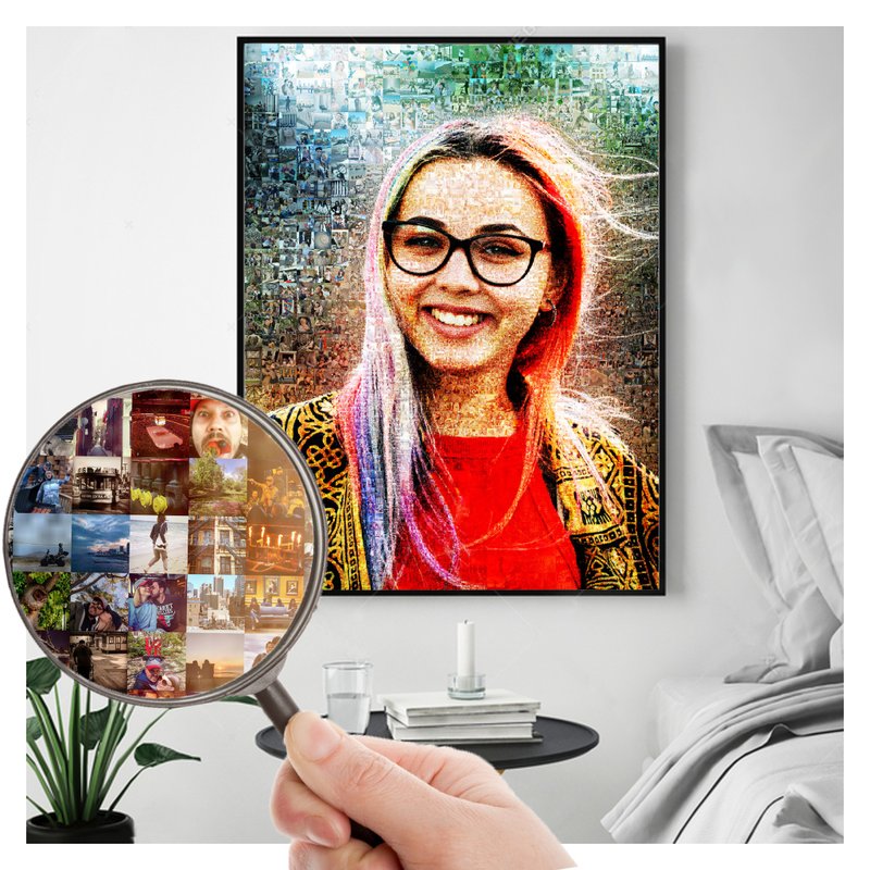 Custom Portrait From Photo Mosaic Collage Personal Gift - 海报/装饰画/版画 - 其他材质 