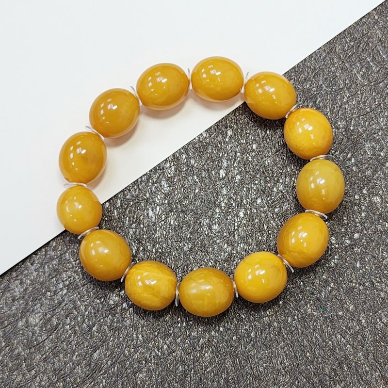 天然氧化老蜜蜡手链 附保卡 收藏级 枣形珠 秋香色泽 古色古香 - 项链 - 半宝石 橘色