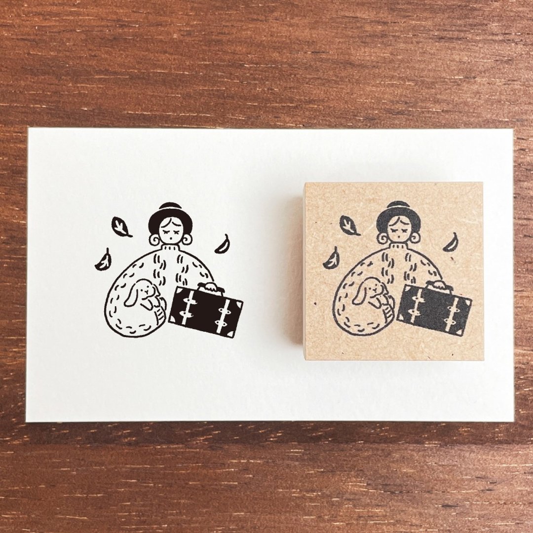 玛露酱 插画印章 秋季之旅 11月 橡皮印章 女孩 日本制 a-127 - 印章/印台 - 木头 