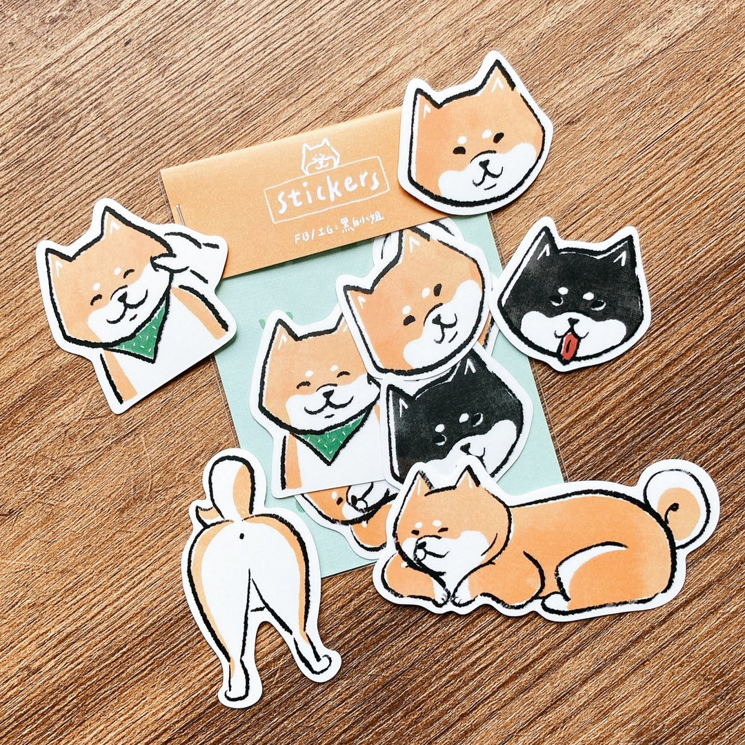 手绘插画雾面防水贴纸 狗狗-柴犬之一 - 贴纸 - 纸 橘色