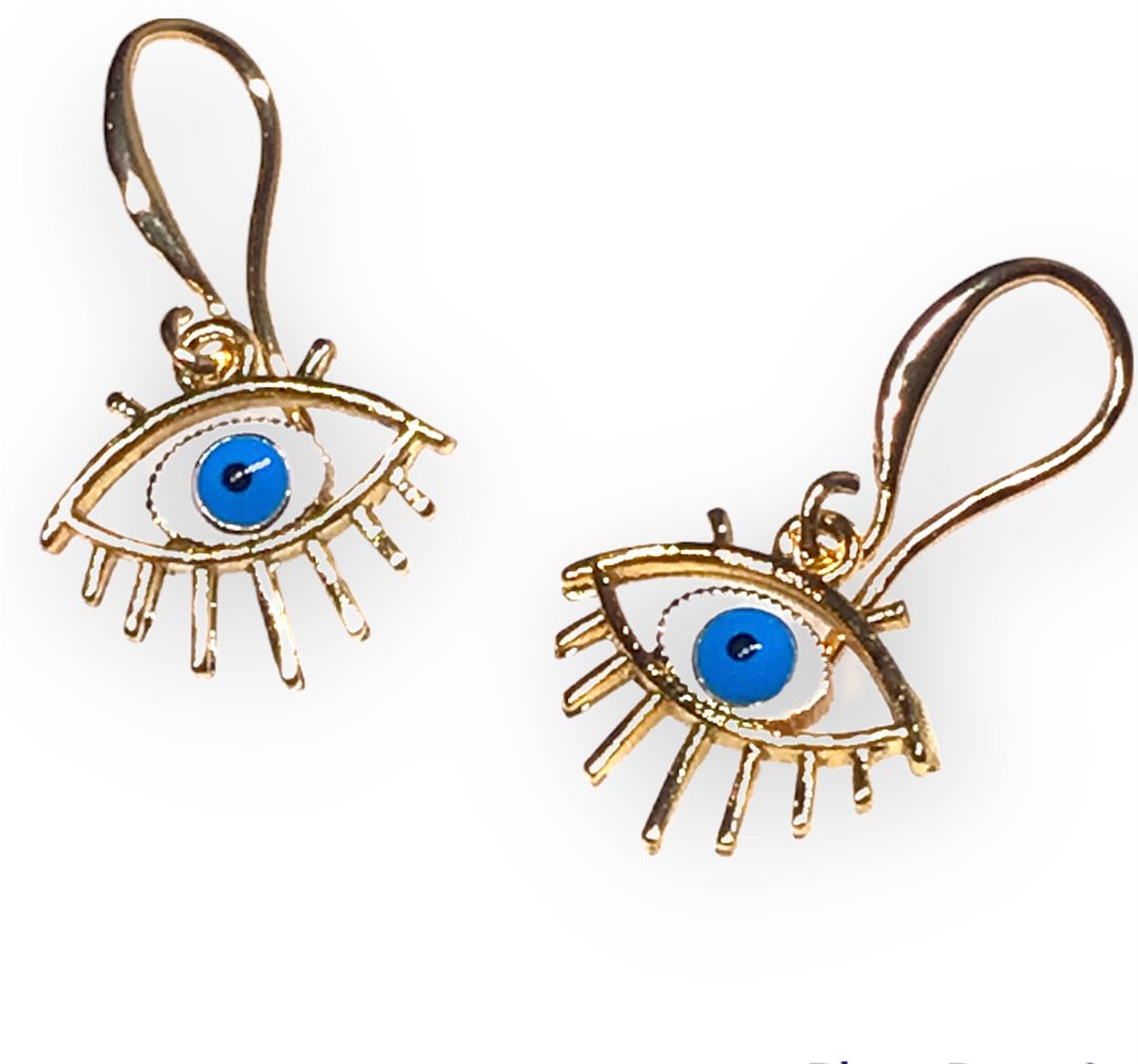 Evils eye earring - 耳环/耳夹 - 其他金属 金色