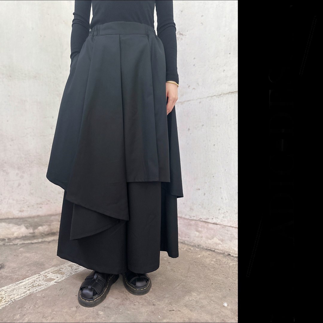 如果重叠裤裙/男女同款 - 中性裤装 - 其他人造纤维 黑色