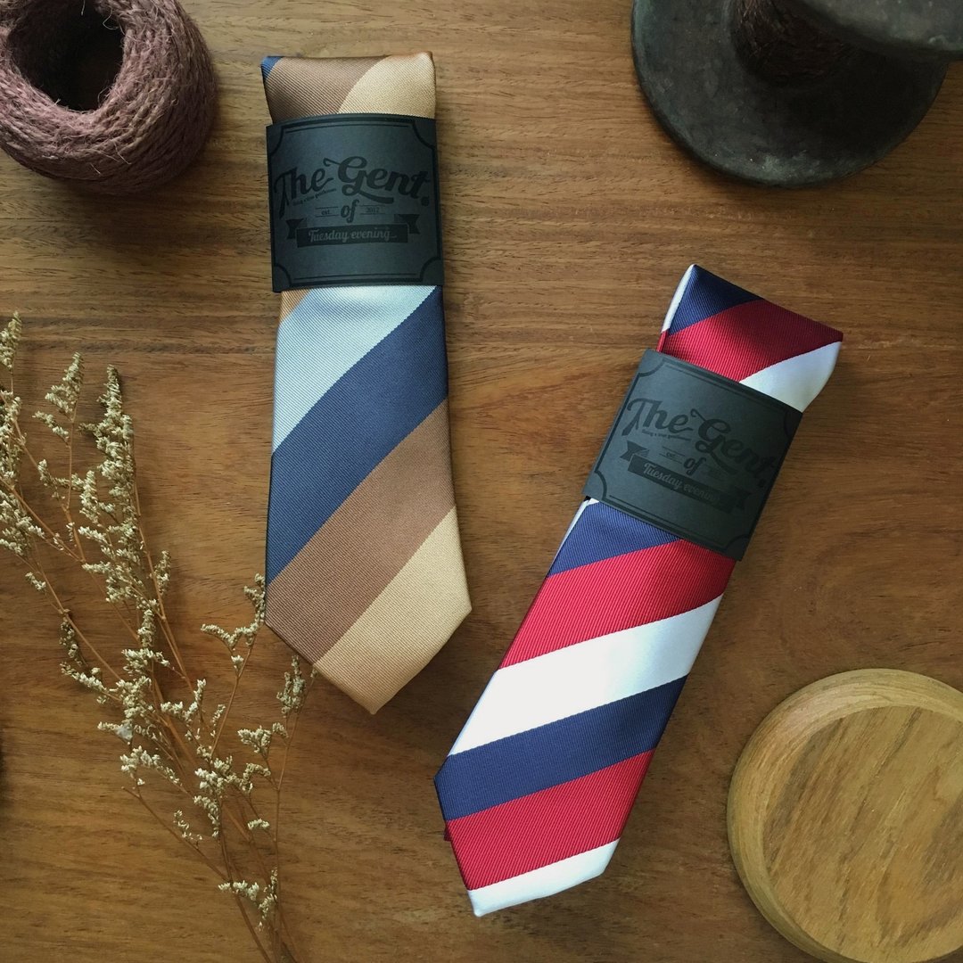 The GENT Colorful Stripe Necktie  (Brown/Blue/Navy/White/Red) - 领带/领带夹 - 聚酯纤维 多色