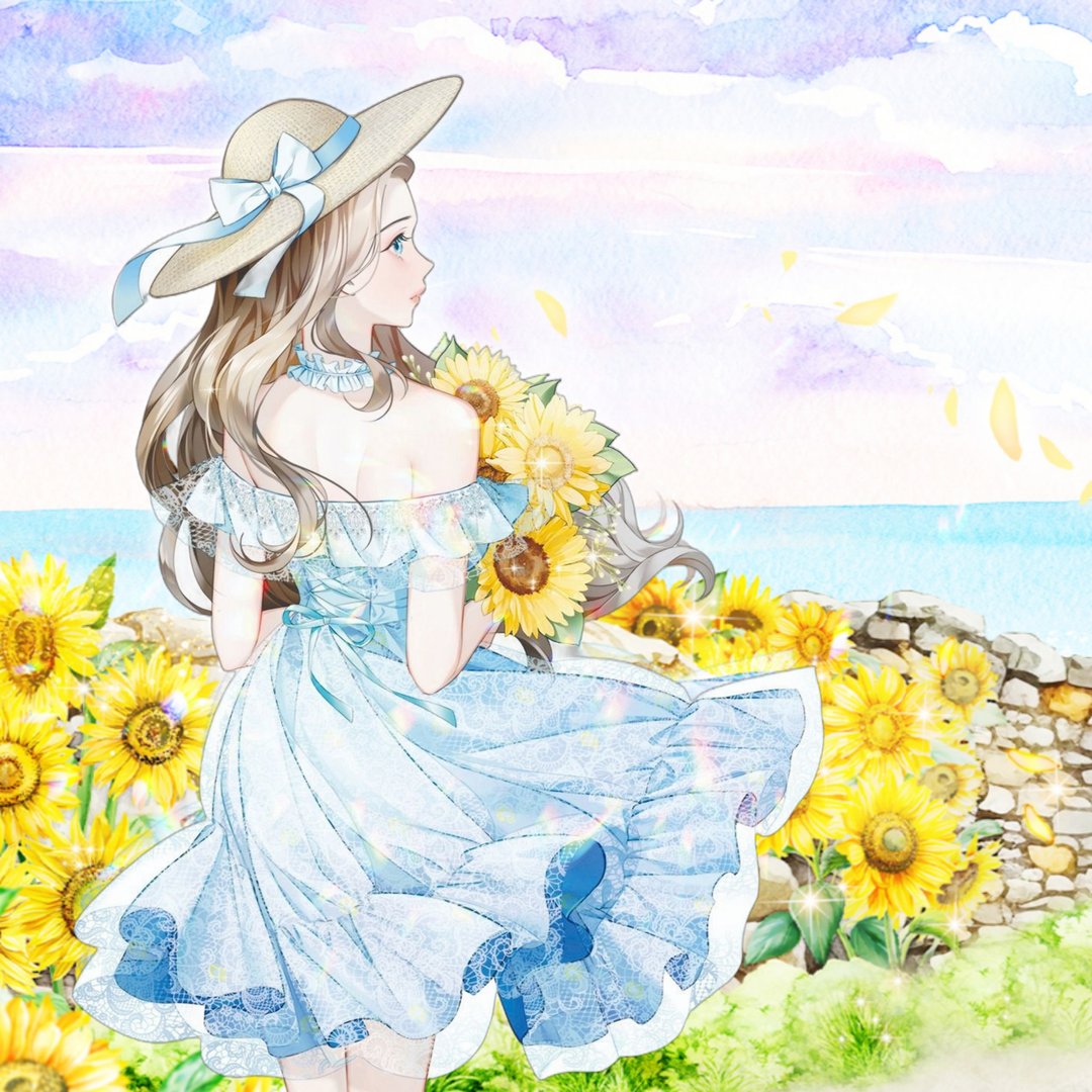 延伸创作。角色。向日葵女孩 - 贴纸 - 纸 粉红色