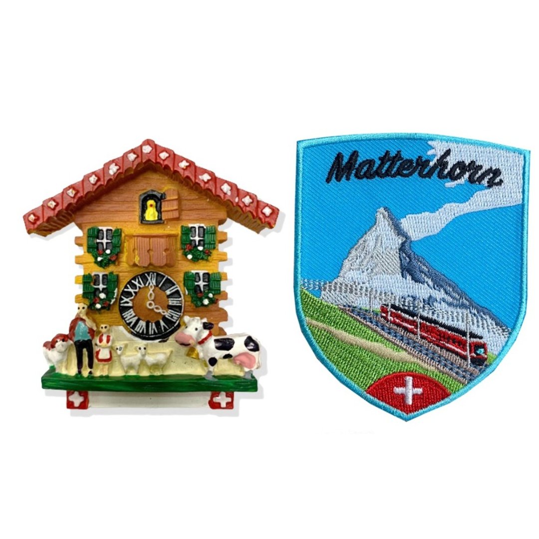 瑞士奶牛羊咕咕钟纪念磁铁+瑞士 马特洪峰 (小火车) 烫布贴【2件 - 冰箱贴/磁贴 - 橡胶 多色
