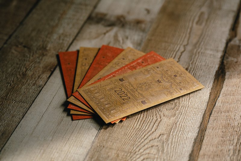 【已完售】2022虎年质感红包袋+2021牛年烫金小卡套组 - 卡片/明信片 - 纸 金色