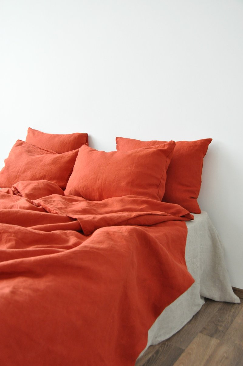 Terracotta linen duvet cover / Softened linen / Comforter cover / Quilt cover - 寝具 - 亚麻 橘色
