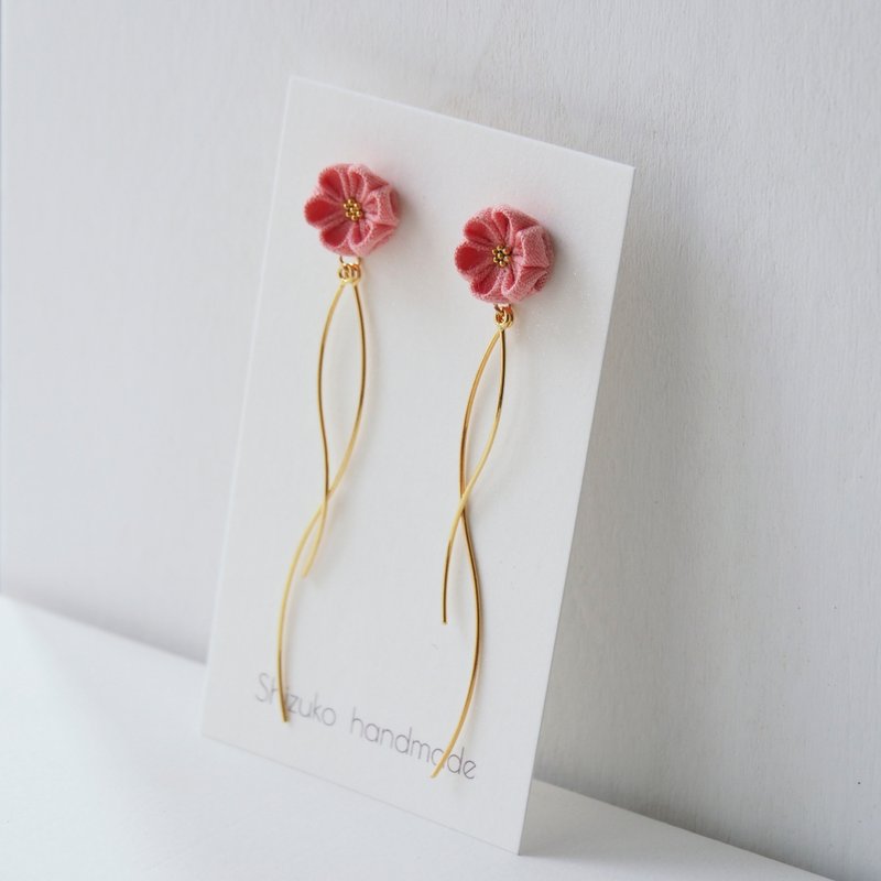 【人气NO.1浪漫旋律】粉红桃花定制耳环耳夹 - 耳环/耳夹 - 棉．麻 粉红色