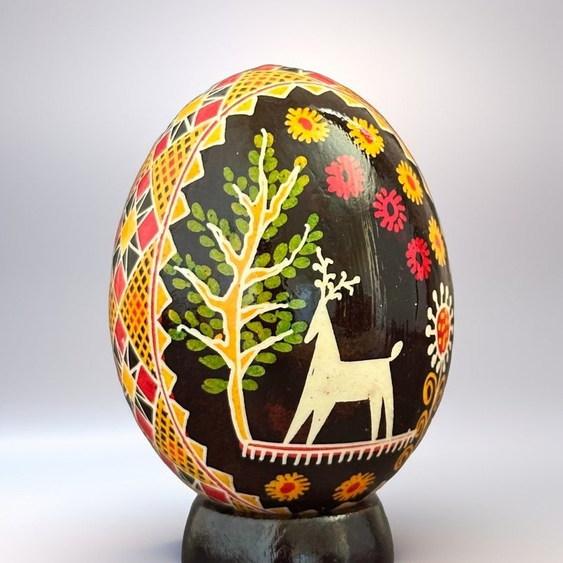乌克兰复活节彩蛋 真鸡彩蛋 手绘蛋壳 胡特尔彩蛋 - 摆饰 - 其他材质 黑色