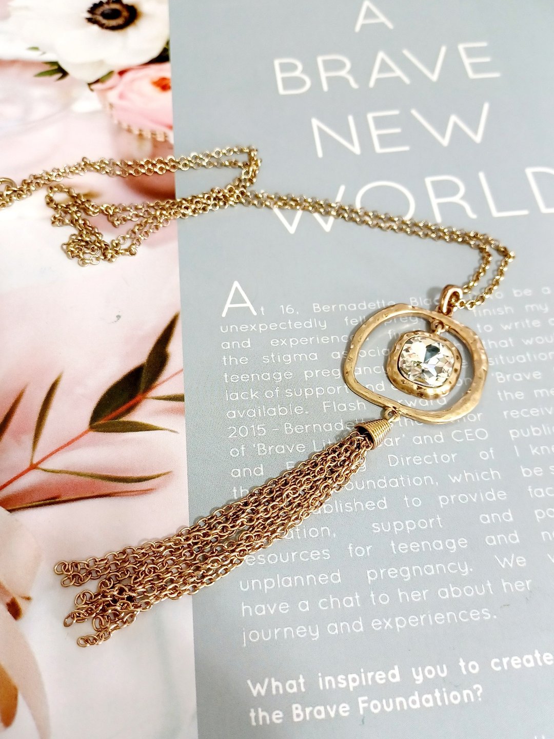 vintage jewelry 金色回型莱茵流苏长项链 - 项链 - 其他金属 