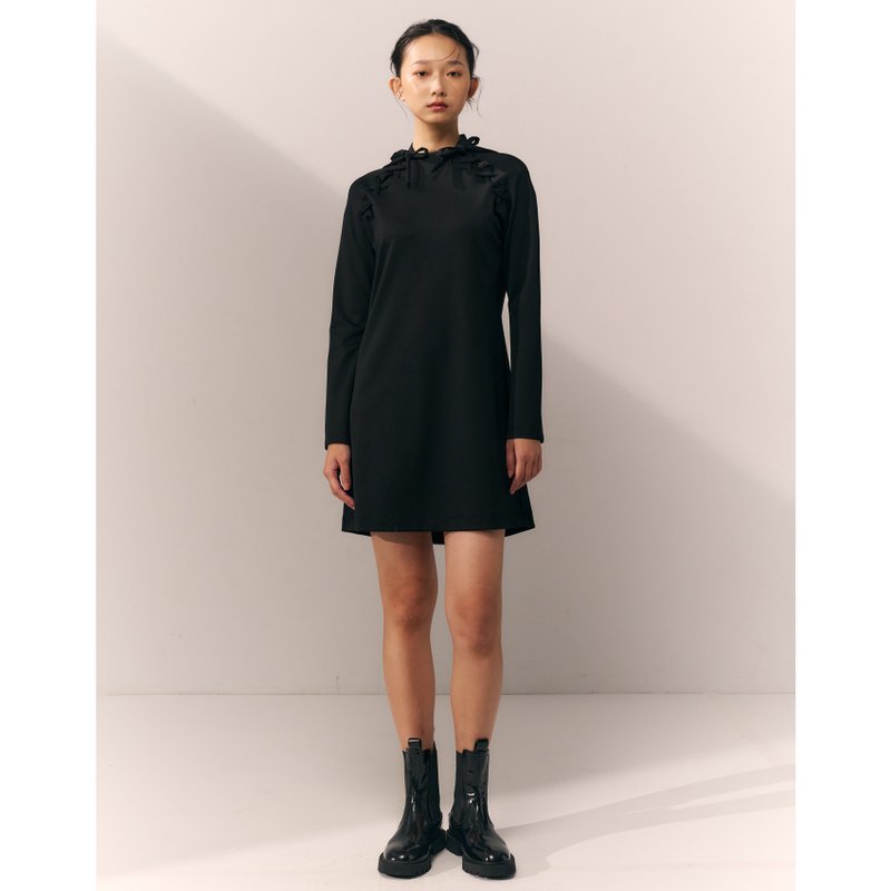 双绑带小高领洋装 /深邃黑 - 洋装/连衣裙 - 其他材质 黑色