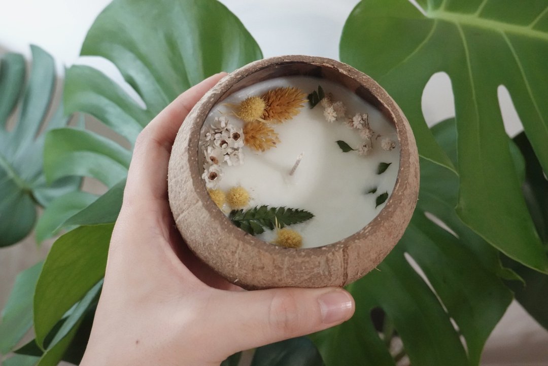 【手作体验】椰子壳干燥花 精油香氛蜡烛 一人成团 赠饮品 台北 - 蜡烛/香氛 - 蜡 
