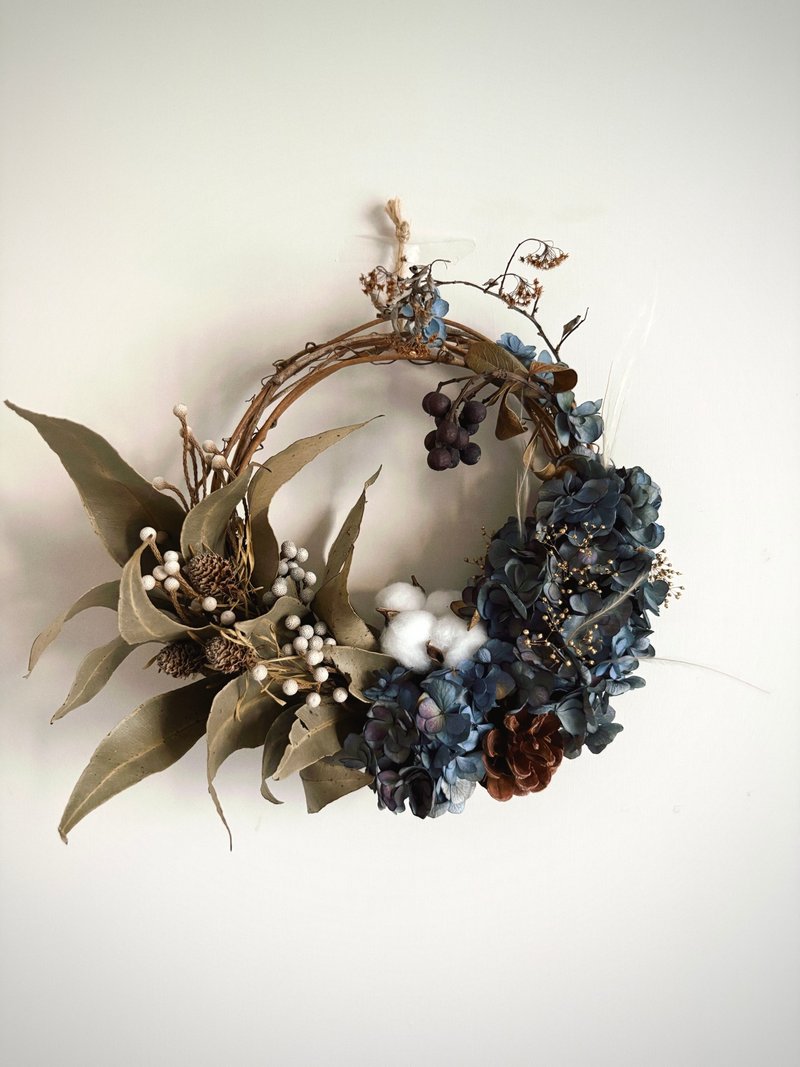 复古干燥绣球花圈∣ 果实 - 摆饰 - 植物．花 蓝色