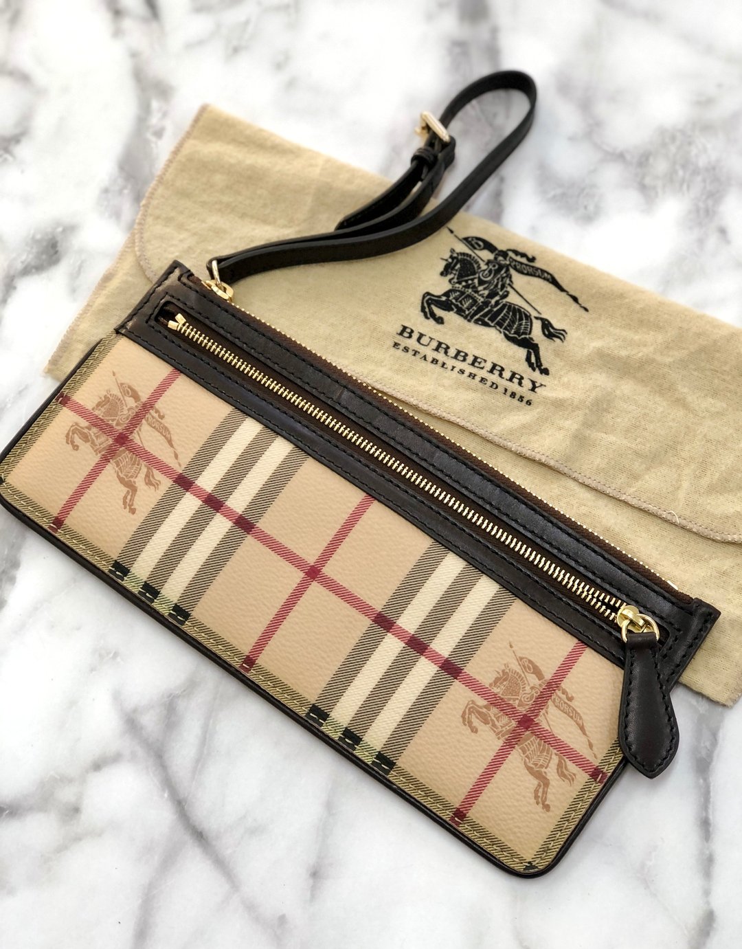 [日本直送铭牌二手包] BURBERRY Nova check shadow horse mini bag pouch beige x 棕 vintage kf33uh - 化妆包/杂物包 - 真皮 咖啡色