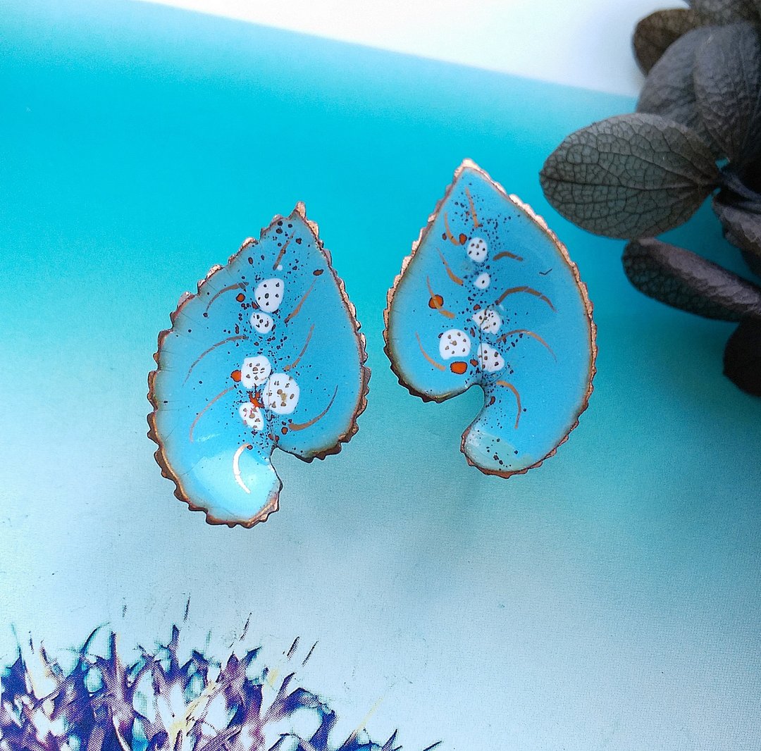 Vintage Jewelry 西洋古董饰品 Copper 手工 心叶 栓式耳环 - 耳环/耳夹 - 其他材质 金色
