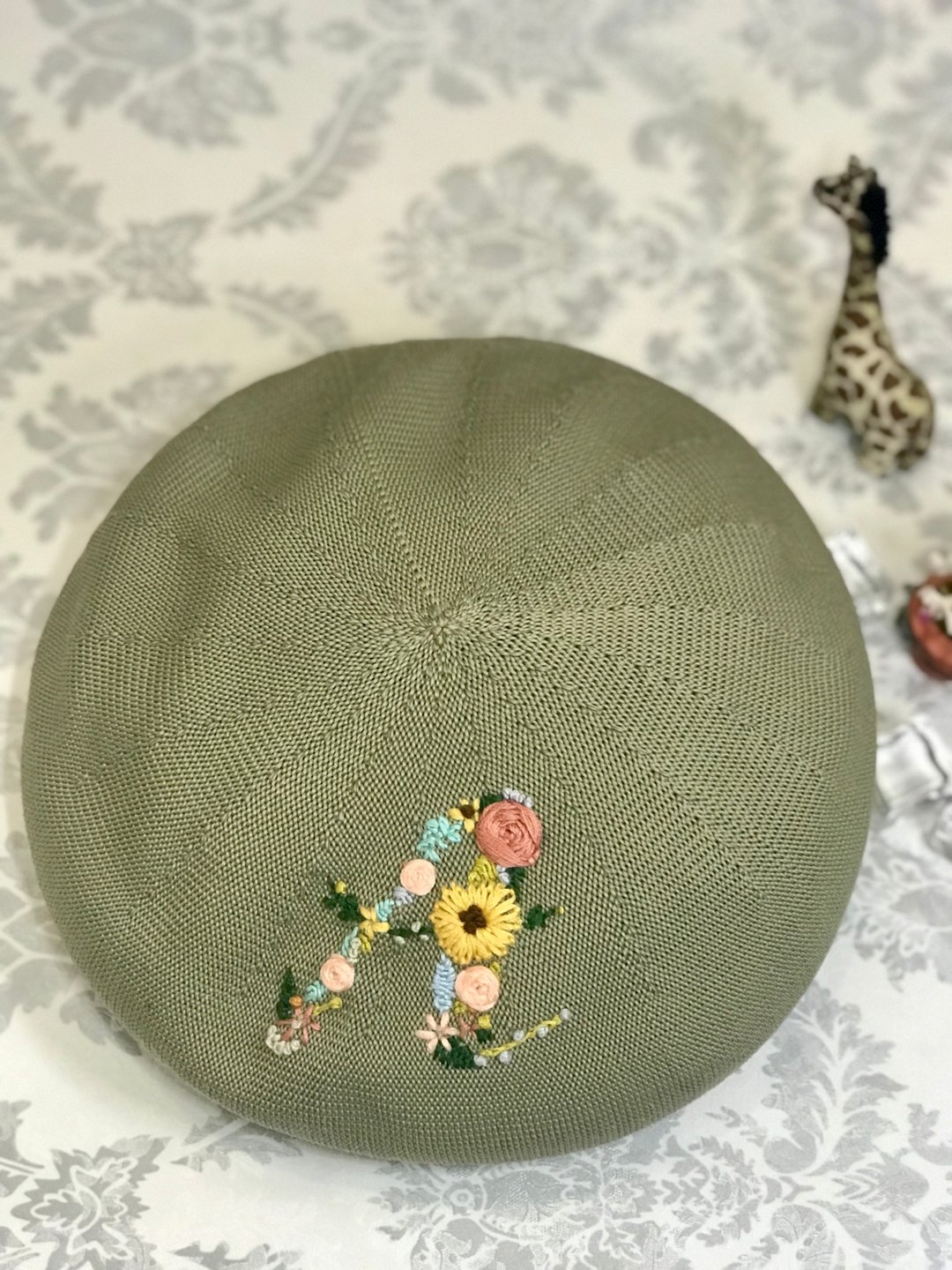 原创设计贝雷帽 新款春秋刺绣帽子 handmade embroidery beret - 帽子 - 棉 绿色