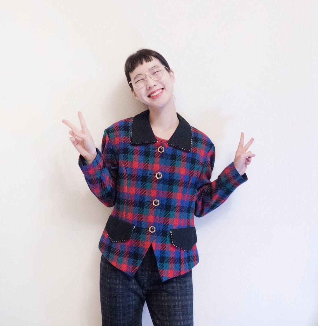 复古小花钮扣格子毛料上衣_手作衣 - 女装上衣 - 羊毛 蓝色