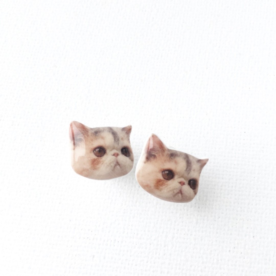 扁面猫 Jojo Baby 925纯银耳钉 - 耳环/耳夹 - 塑料 粉红色