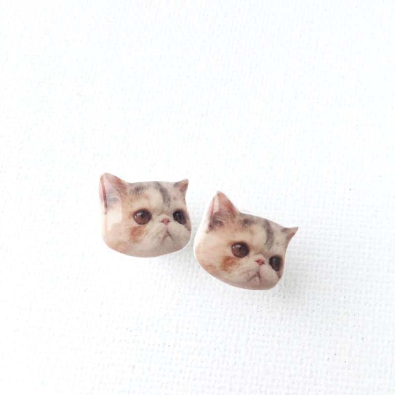 扁面猫 Jojo Baby 925纯银耳钉 - 耳环/耳夹 - 塑料 粉红色