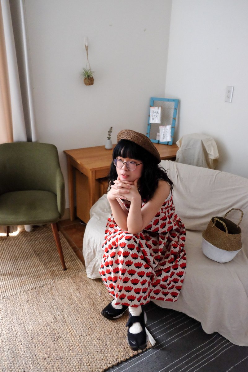 油菜红花 连身背心洋装 - 洋装/连衣裙 - 棉．麻 红色