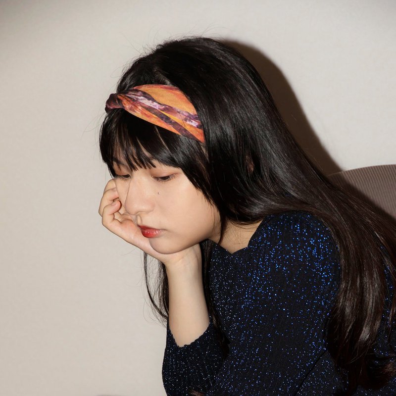巴黎浪漫 - Rêverie - 雪纺印花丝巾发带 - 日本制 - 质感推荐 - 发带/发箍 - 丝．绢 橘色