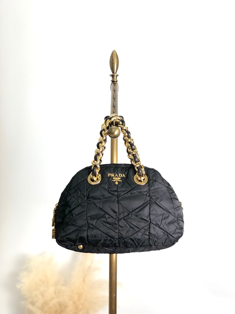 【日本直送，品牌二手包】PRADA普拉达手提包黑logo尼龙链vintage旧蓝c - 手提包/手提袋 - 尼龙 黑色