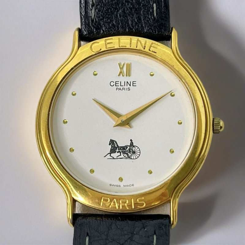 绝版古董包中古二手Celine马车黑金色皮革带女装手腕表饰品礼物 - 女表 - 其他金属 