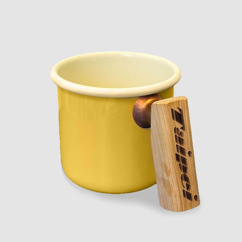 Truvii 桧木把手双色珐琅杯 露营杯 - 奶油黄 - 其他杯子 - 珐琅 黄色