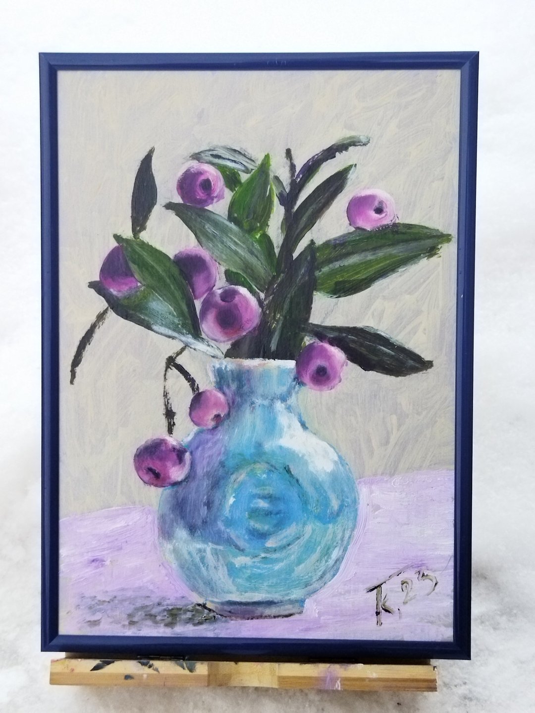 Oil painting in frame with berries - 海报/装饰画/版画 - 其他材质 