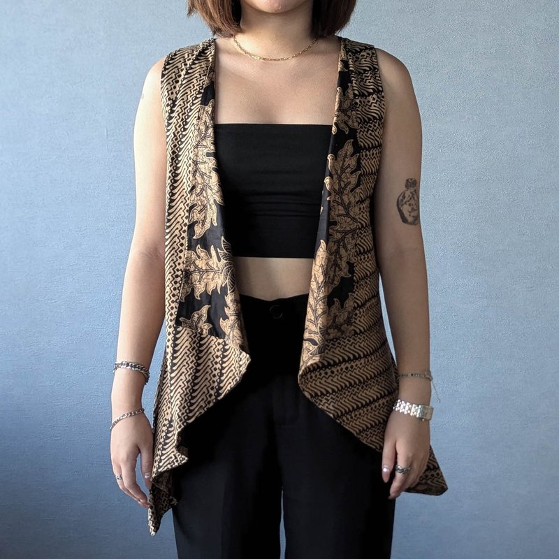 印尼蜡染无袖长版背心 TABITHA - Brown Parang 棕黑普普 - TAB00 - 女装上衣 - 棉．麻 咖啡色