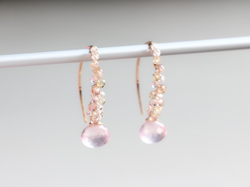 14kgf- rose quartz jewel marquise pierced earrings 不能改耳夾 - 耳环/耳夹 - 贵金属 粉红色