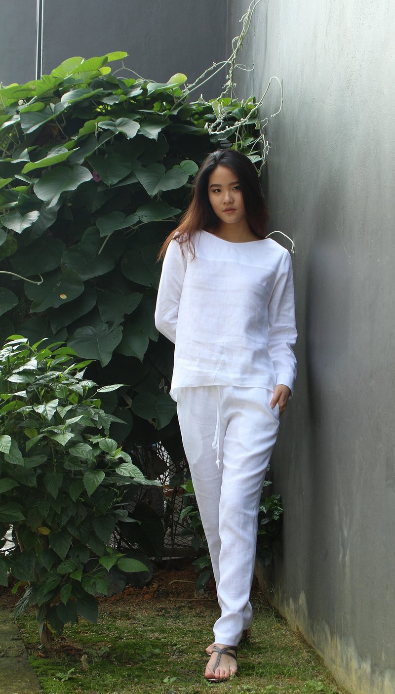 E 33 T linen blouse / clothing / casual / top / women /natural top - 女装上衣 - 亚麻 白色