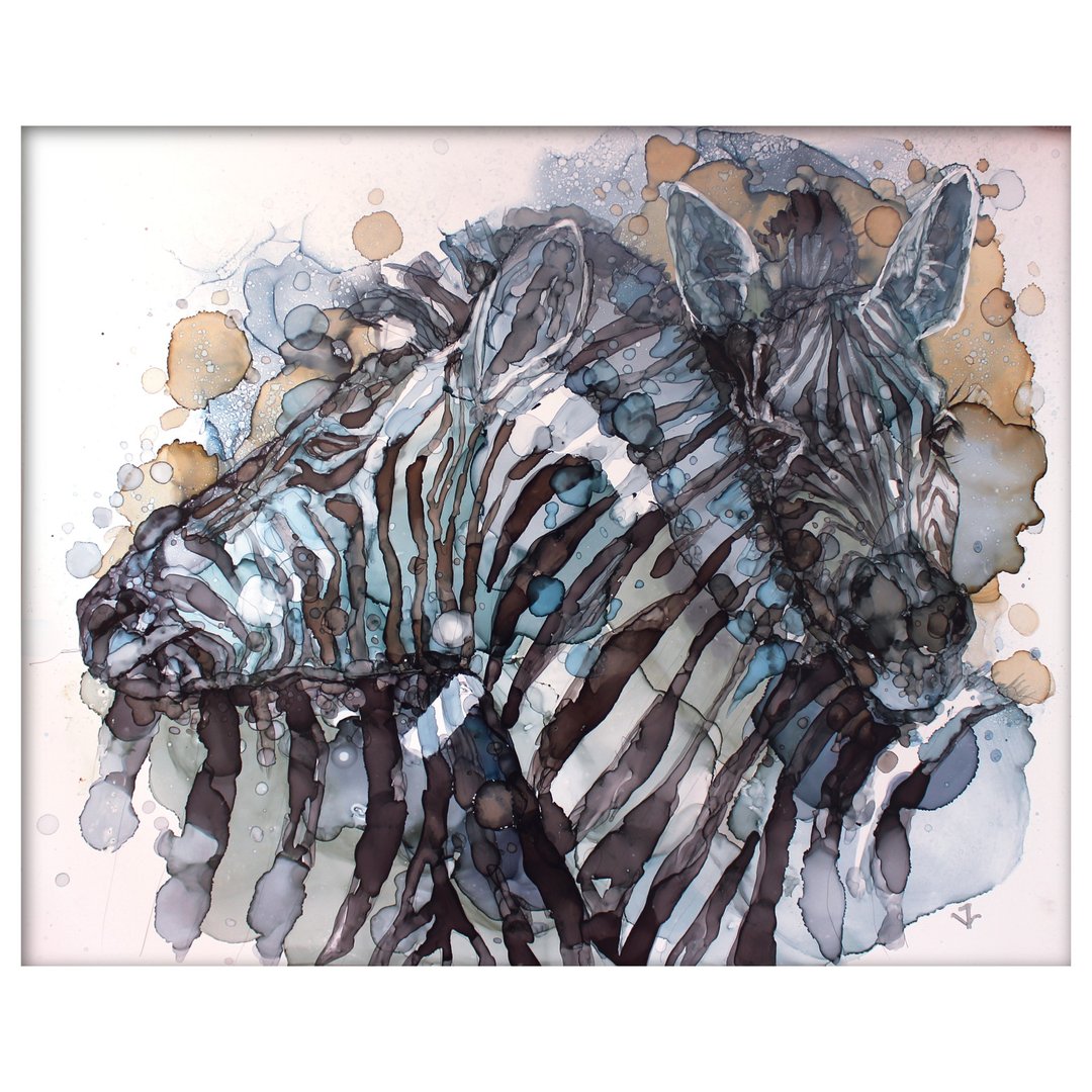 两只斑马的画 手绘的动物恋爱风水画 - 墙贴/壁贴 - 其他材质 灰色