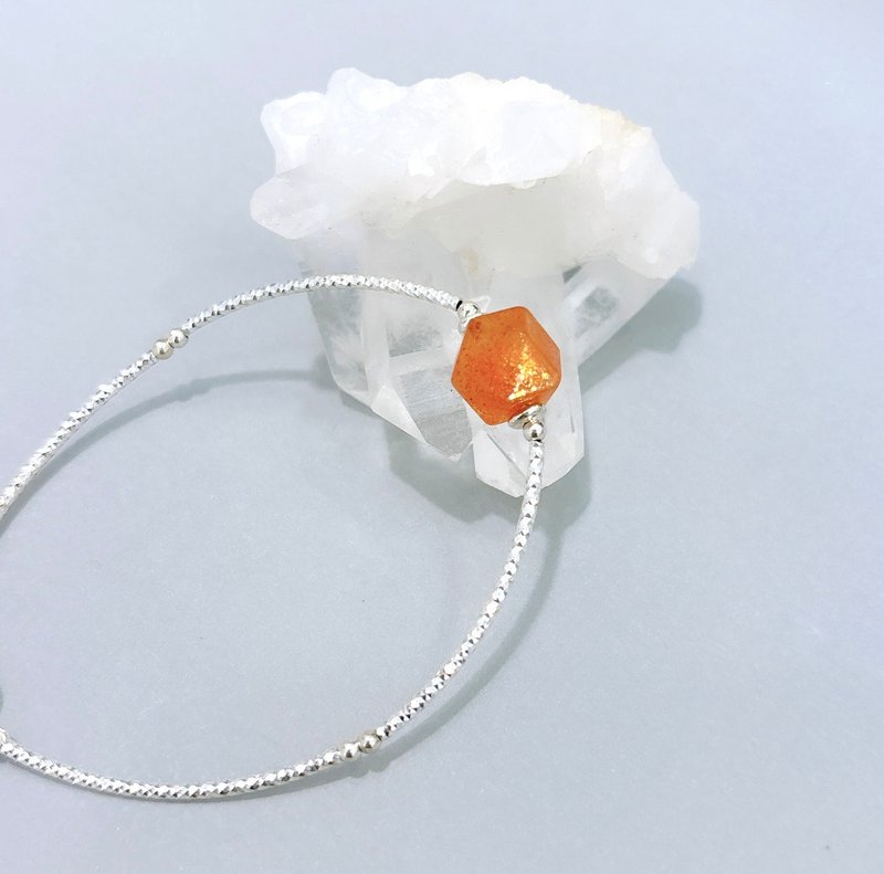 Ops Sunstone silver bracelet - 金太阳石/金草莓晶/纯银/手链 - 手链/手环 - 银 橘色