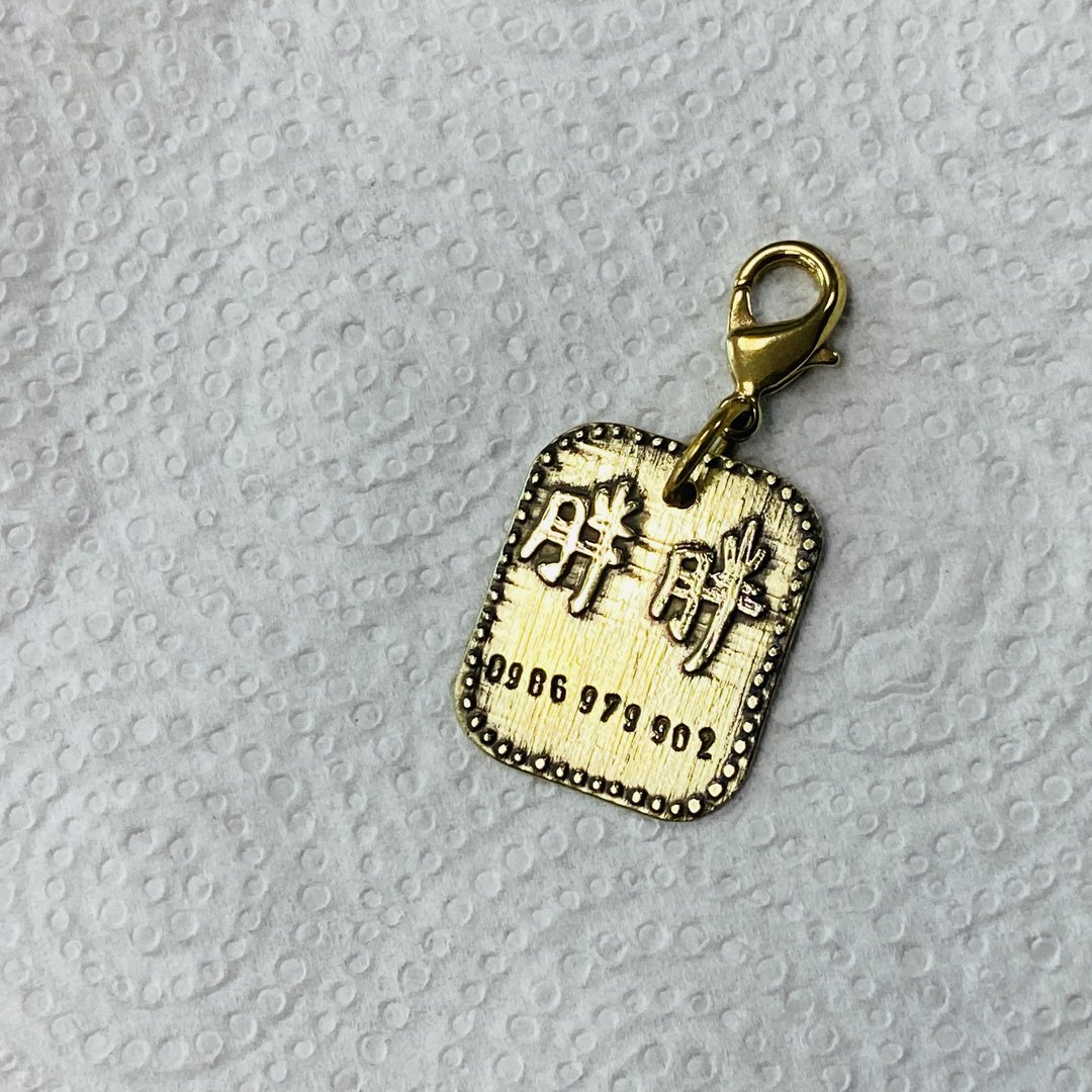 黄铜 方形 宠物 防走失 吊牌 可定制中文姓名 S246 - 吊饰 - 铜/黄铜 金色