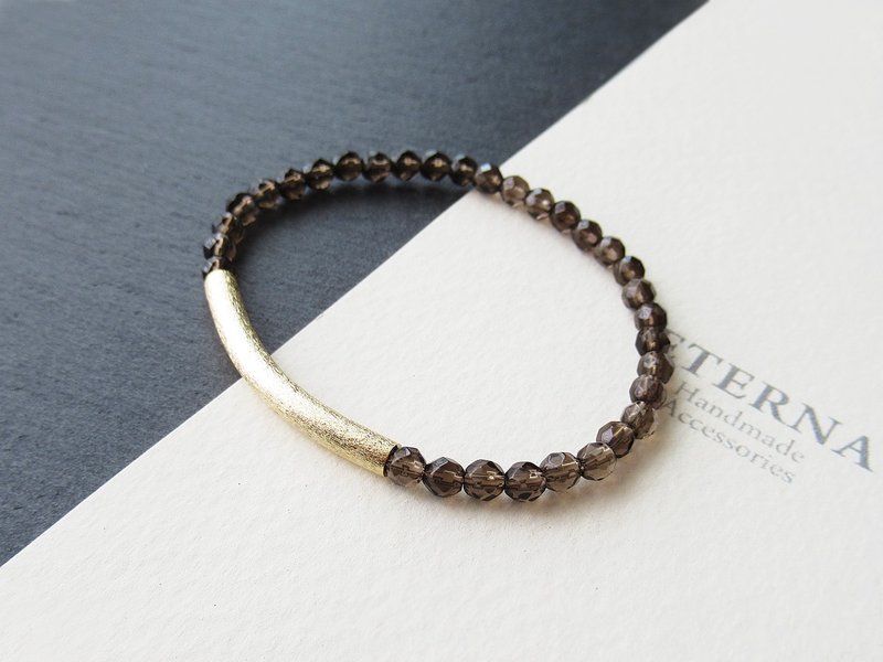 smoky quartz with matte gold curved pipe bracelet - 手链/手环 - 石头 咖啡色