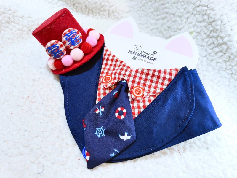 燕尾服 Texudo 绅士服 造型 领呔宠物围巾/颈饰 不连帽 - 项圈/牵绳 - 棉．麻 蓝色