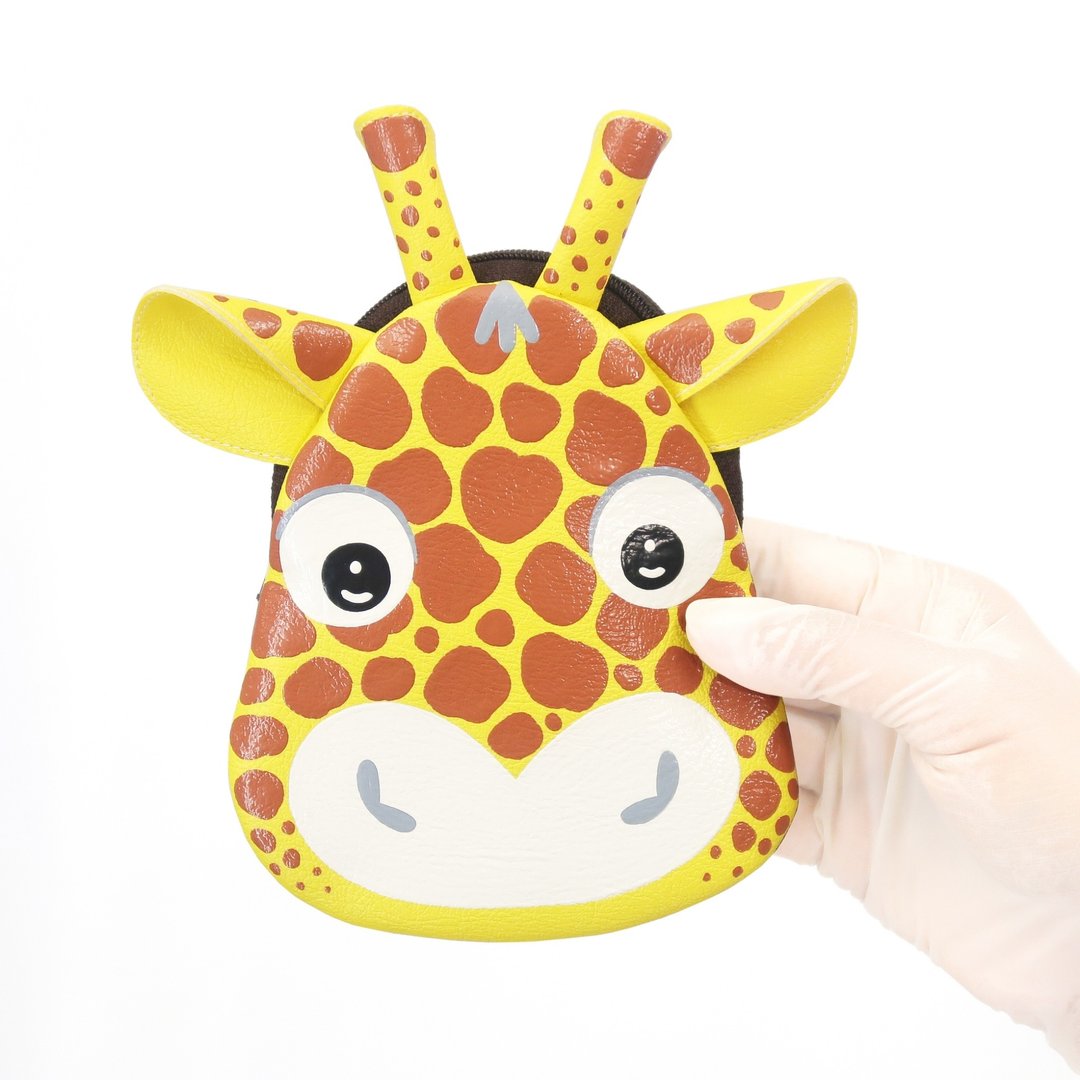 Giraffe coin purse small synthetic leather bag with zip.various card pock - 零钱包 - 人造皮革 黄色