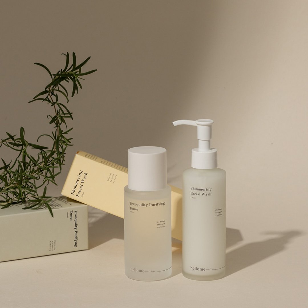 咕溜光泽肌组-粉刺调理水100ml+洁颜乳120ml - 旅行套装 - 玻璃 透明