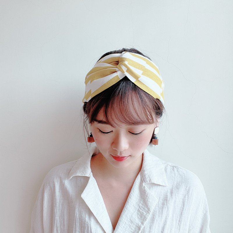 跳格子 好烦小姐 交叉发带 日本布 - 发带/发箍 - 聚酯纤维 黄色