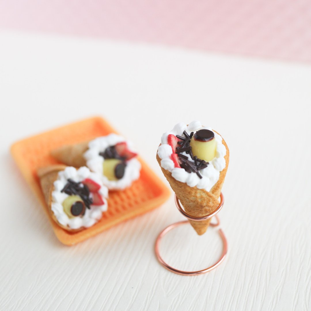 绝版确定 迷你草莓小布丁可丽饼 单支  耳环 - 耳环/耳夹 - 粘土 橘色