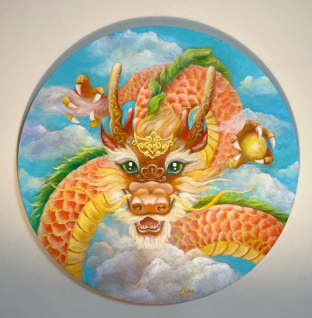 好运龙原创手绘油画/中国龙可爱威风/限量/台湾艺术家 - 海报/装饰画/版画 - 其他材质 