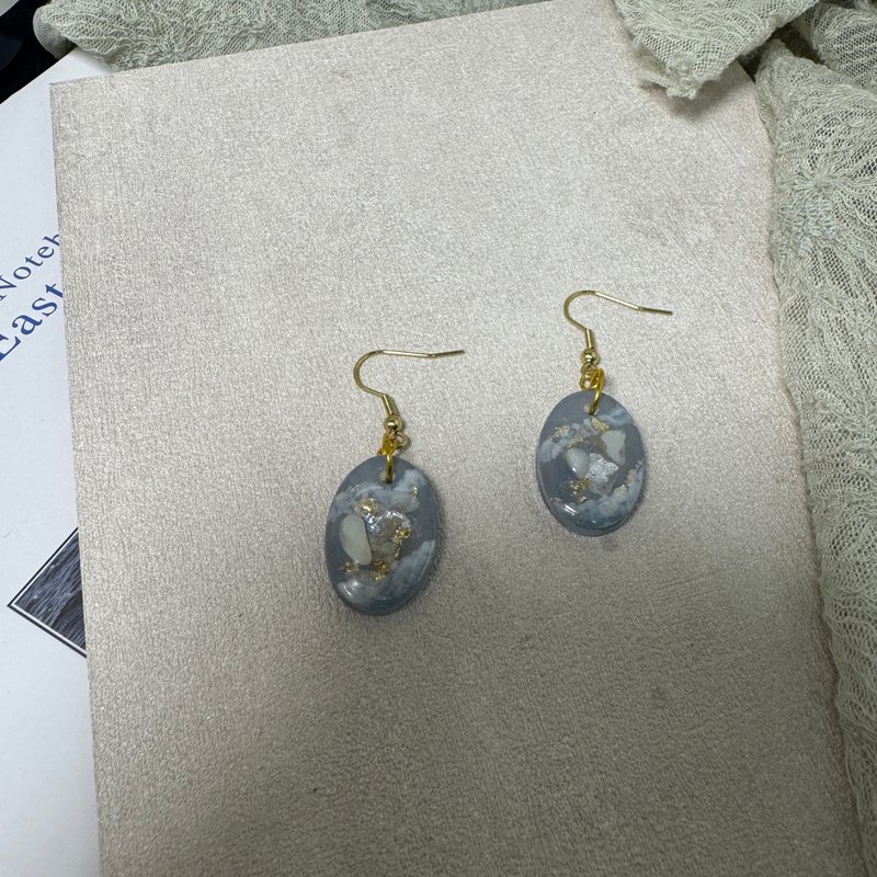 MUMU 海边时光波浪设计耳勾式耳环 925银针 HAND MADE - 耳环/耳夹 - 树脂 