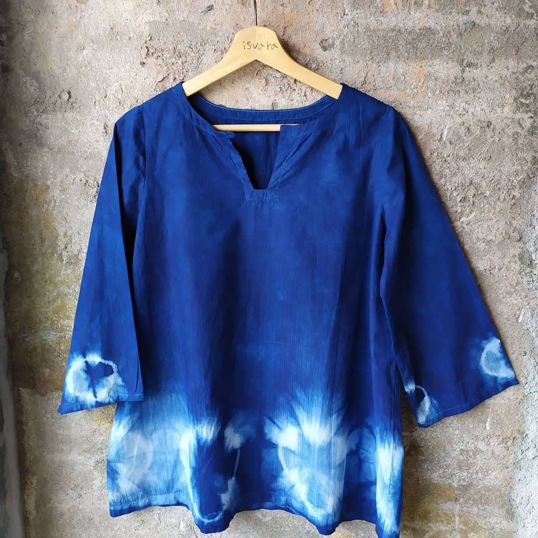 自在染isvara蓝染手工订制服上衣自然系列水源 - 女装上衣 - 棉 蓝色