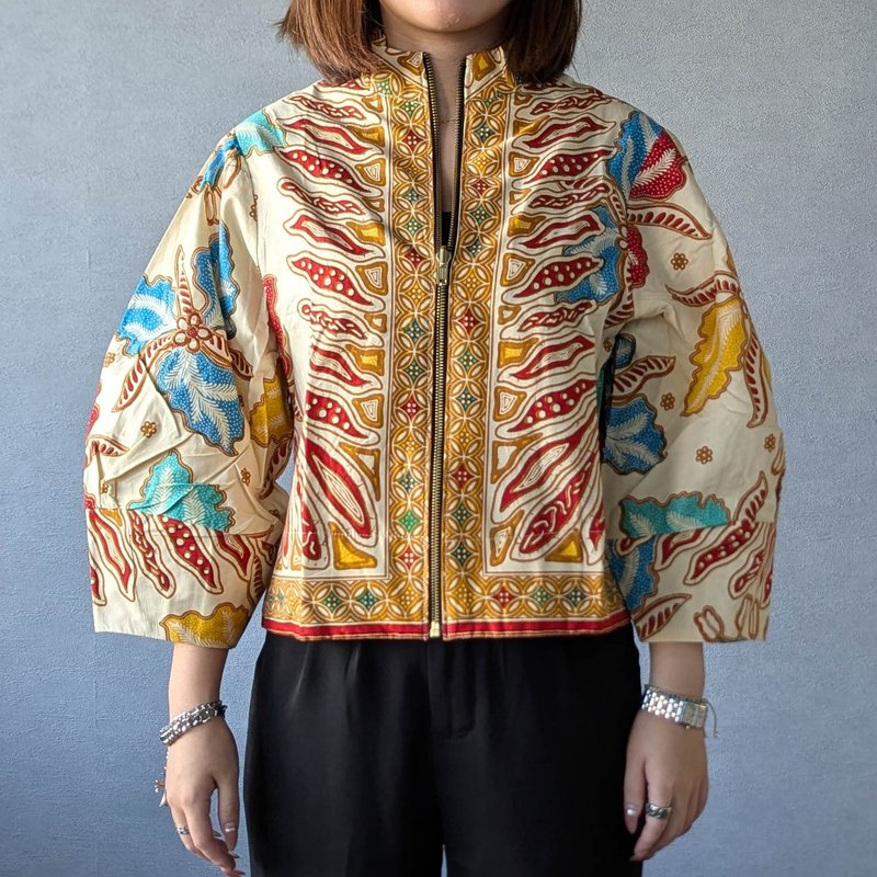 印尼蜡染知性泡泡袖短外套 YURA - 炎炎烈日 - YUR014 - 女装上衣 - 棉．麻 橘色