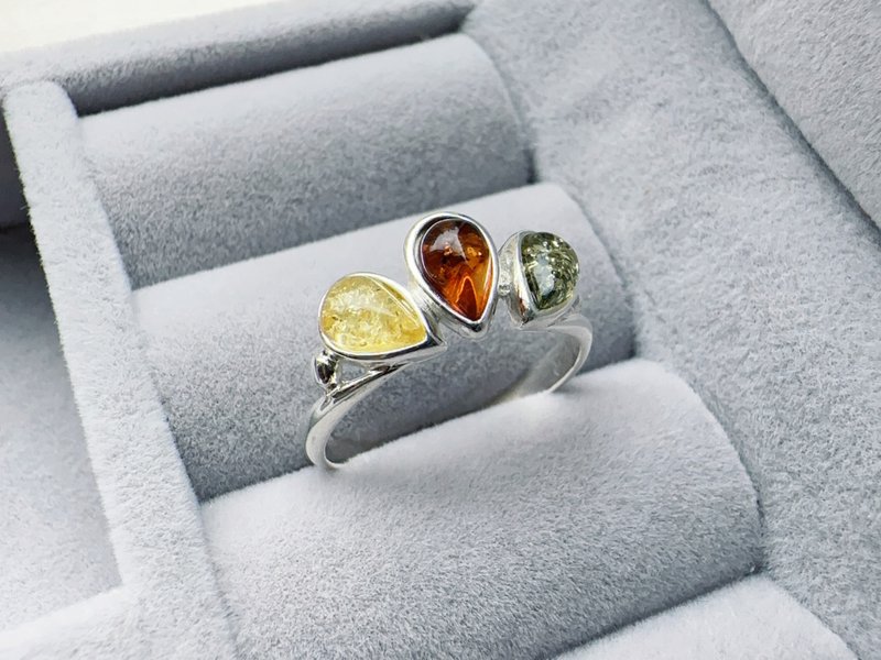 波罗的海琥珀 纯银戒指 绿珀 金珀 焦糖珀 皇冠 优雅质感 时尚 - 戒指 - 纯银 