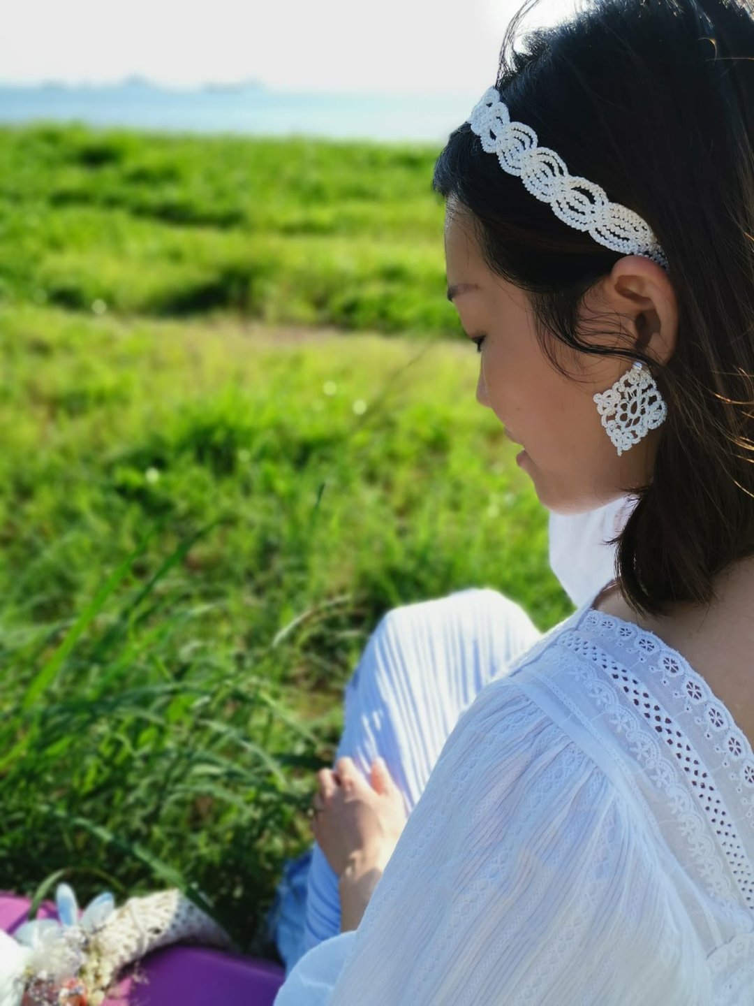 手作(macrame)头带 - 手链/手环 - 棉．麻 白色