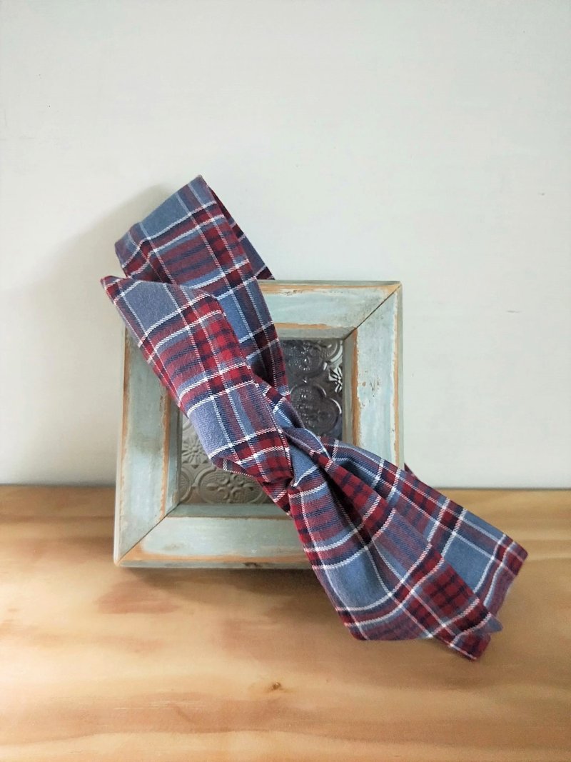 转转发带-漾格纹 - 发带/发箍 - 棉．麻 蓝色